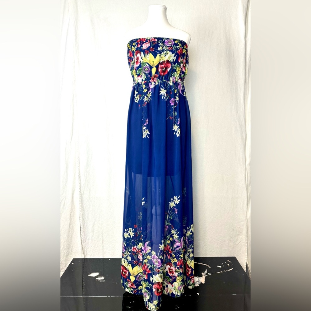 Ya Los Angeles Sheer Blue Floral Print Dress.